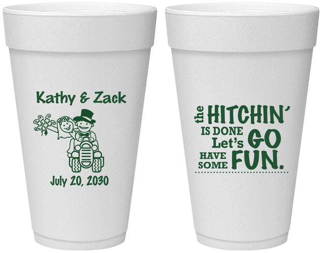 Personalized Wedding 20 oz Foam Cups - Tractor Hitchin | 489