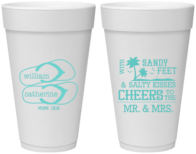 Personalized Wedding 20 oz Foam Cups - Sandy Feet Salty Kisses | 490