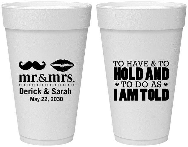 Personalized Wedding 20 oz Foam Cups - To Have And To Hold | 491