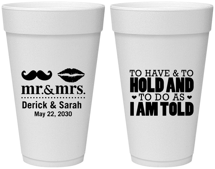 Personalized Wedding 20 oz Foam Cups - To Have And To Hold | 491