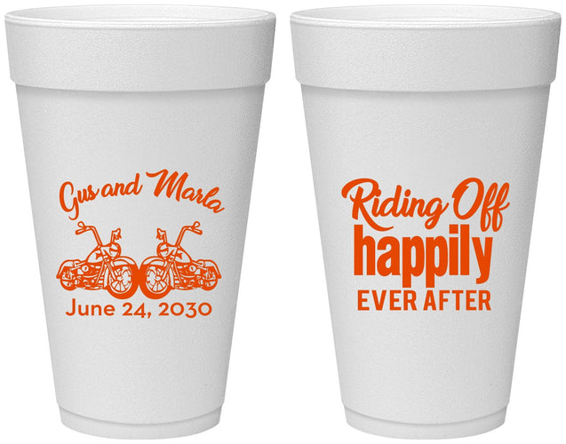 Personalized Wedding 20 oz Foam Cups - Motorcycle | 493