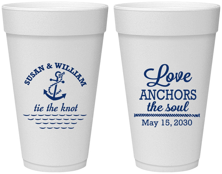 Personalized Wedding 20 oz Foam Cups - Love Anchors The Soul | 498