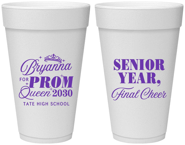 Personalized Prom 20 oz Foam Cups - Queen Vote | 50018