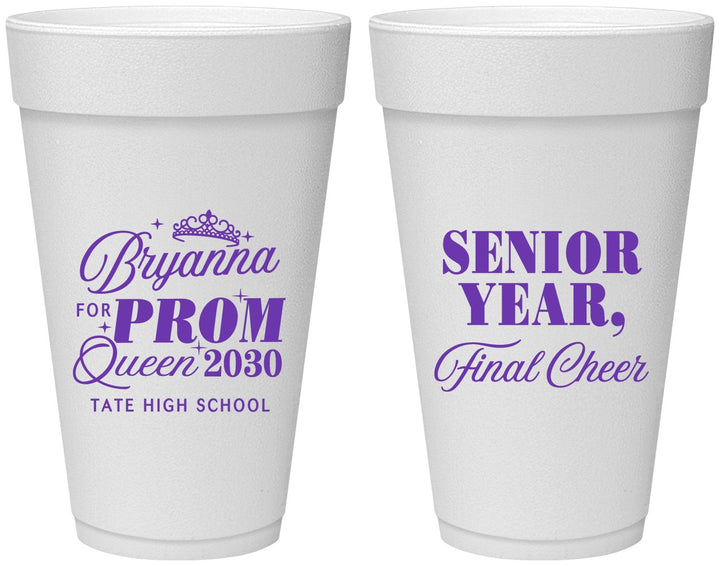 Personalized Prom 20 oz Foam Cups - Queen Vote | 50018