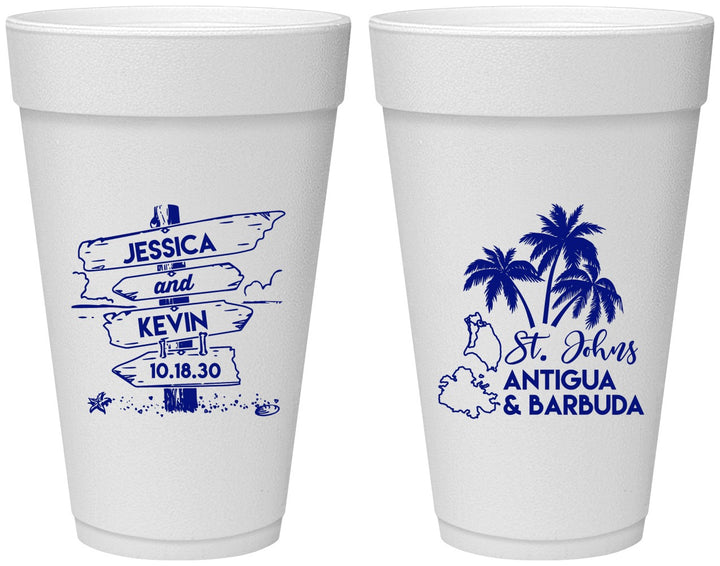 Personalized Wedding 20 oz Foam Cups - Antigua And Barbuda | 503