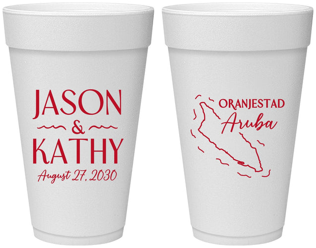 Personalized Wedding 20 oz Foam Cups - Aruba | 504
