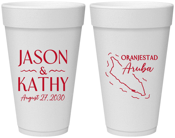 Personalized Wedding 20 oz Foam Cups - Aruba | 504