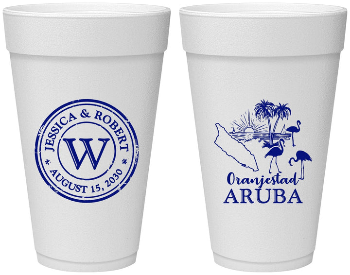 Personalized Wedding 20 oz Foam Cups - Aruba | 505