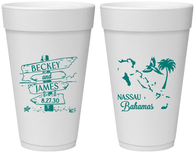 Personalized Wedding 20 oz Foam Cups - Bahamas | 507