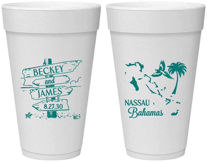 Personalized Wedding 20 oz Foam Cups - Bahamas | 507