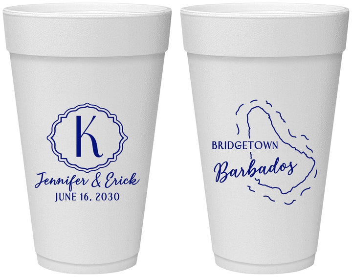 Personalized Wedding 20 oz Foam Cups - Barbados | 508