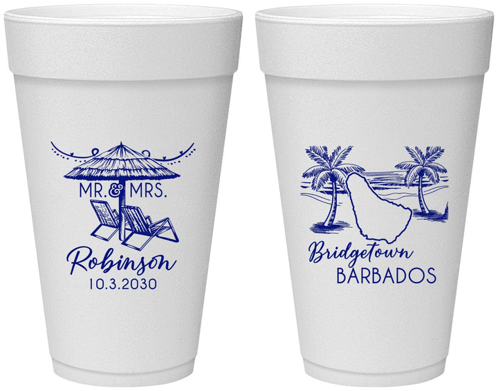 Personalized Wedding 20 oz Foam Cups - Barbados | 509