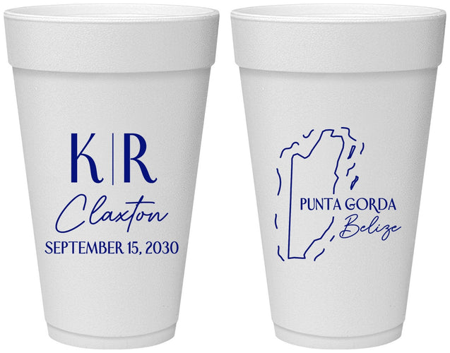 Personalized Wedding 20 oz Foam Cups - Belize | 510