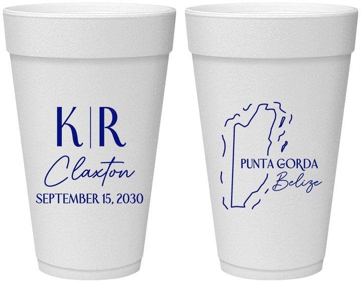 Personalized Wedding 20 oz Foam Cups - Belize | 510