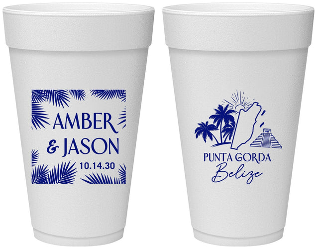 Personalized Wedding 20 oz Foam Cups - Belize | 511