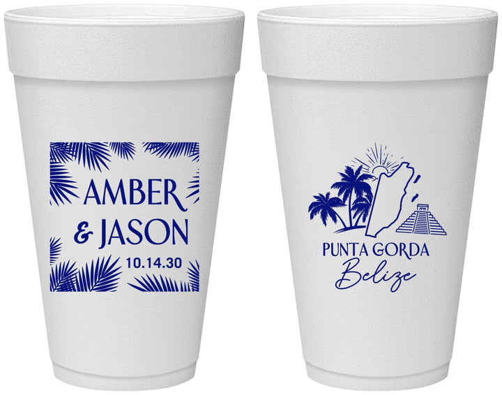 Personalized Wedding 20 oz Foam Cups - Belize | 511