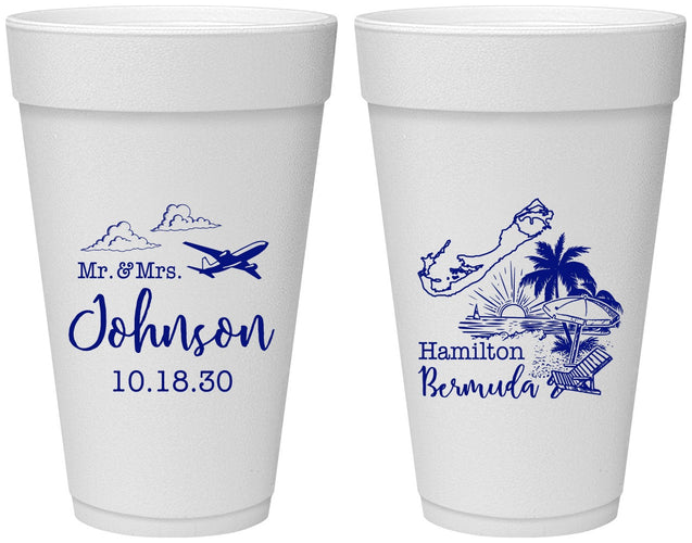 Personalized Wedding 20 oz Foam Cups - Bermuda | 513