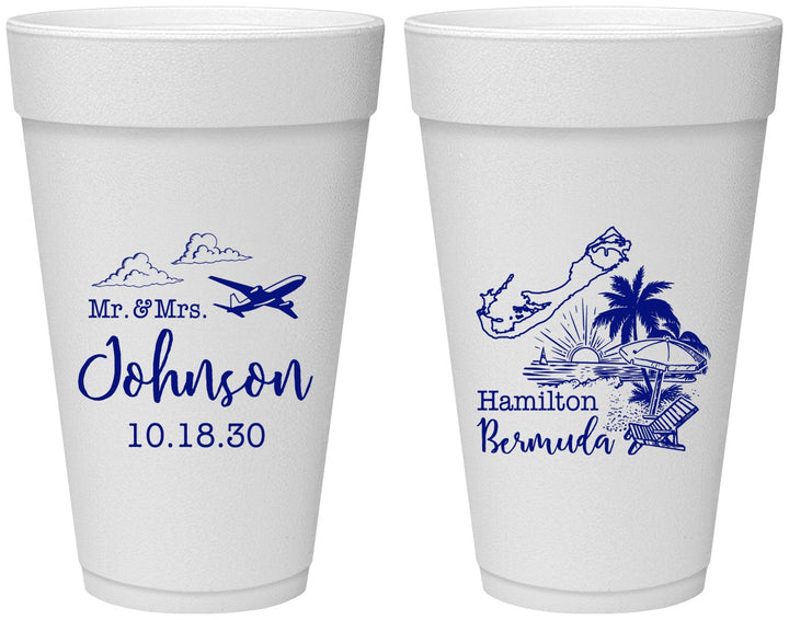 Personalized Wedding 20 oz Foam Cups - Bermuda | 513