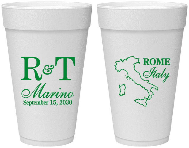 Personalized Wedding 20 oz Foam Cups - Italy | 514