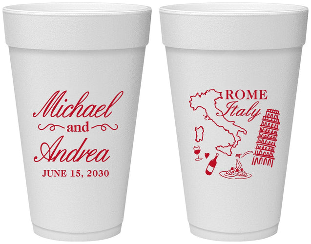 Personalized Wedding 20 oz Foam Cups - Italy | 515