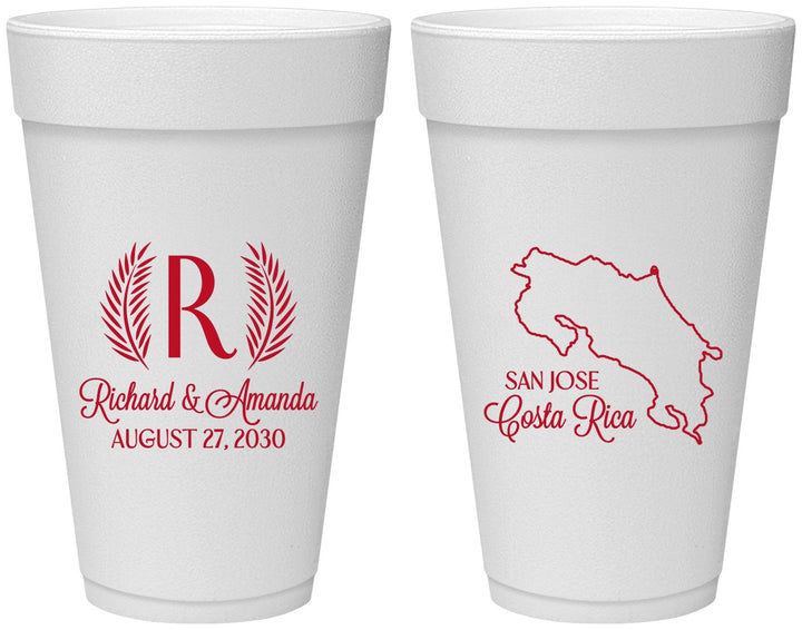 Personalized Wedding 20 oz Foam Cups - Costa Rica | 518