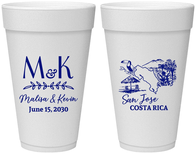 Personalized Wedding 20 oz Foam Cups - Costa Rica | 519