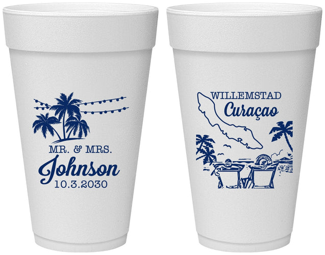 Personalized Wedding 20 oz Foam Cups - Curacao | 521