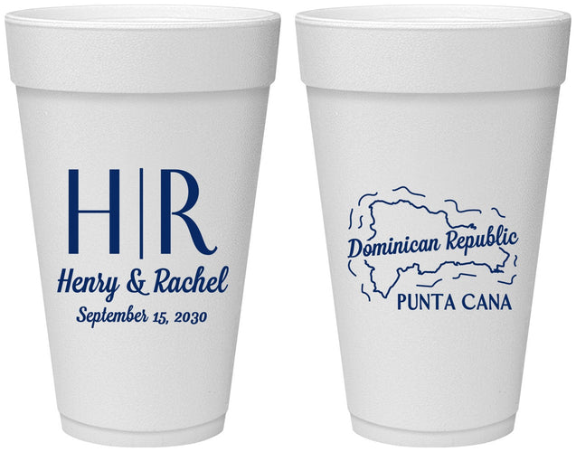 Personalized Wedding 20 oz Foam Cups - Domincan Republic | 522