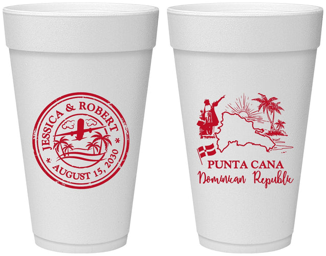 Personalized Wedding 20 oz Foam Cups - Domincan Republic | 523