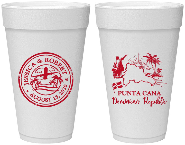 Personalized Wedding 20 oz Foam Cups - Domincan Republic | 523