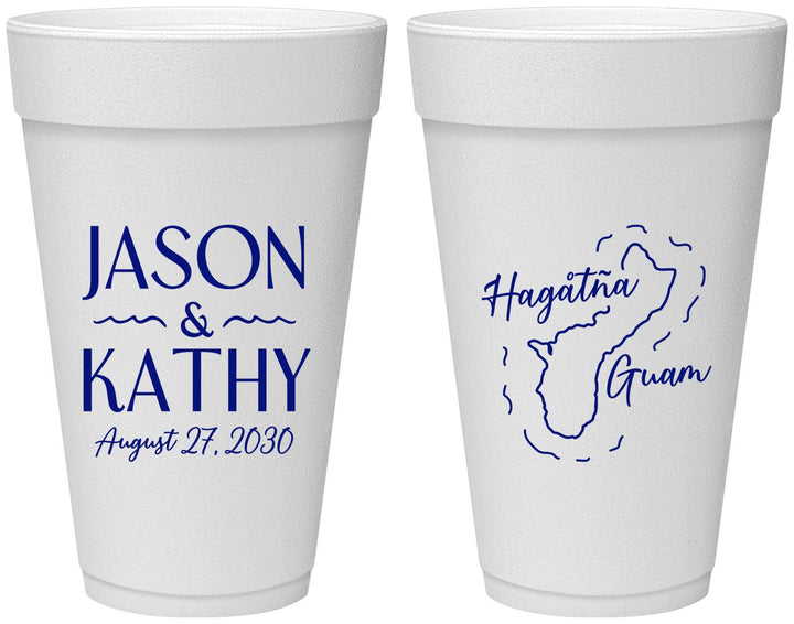Personalized Wedding 20 oz Foam Cups - Guam | 526