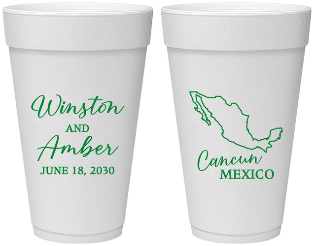 Personalized Wedding 20 oz Foam Cups - Mexico | 534