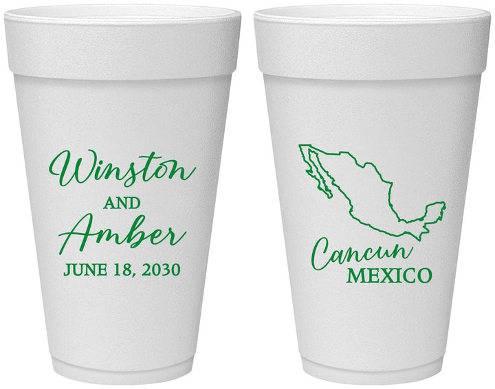 Personalized Wedding 20 oz Foam Cups - Mexico | 534