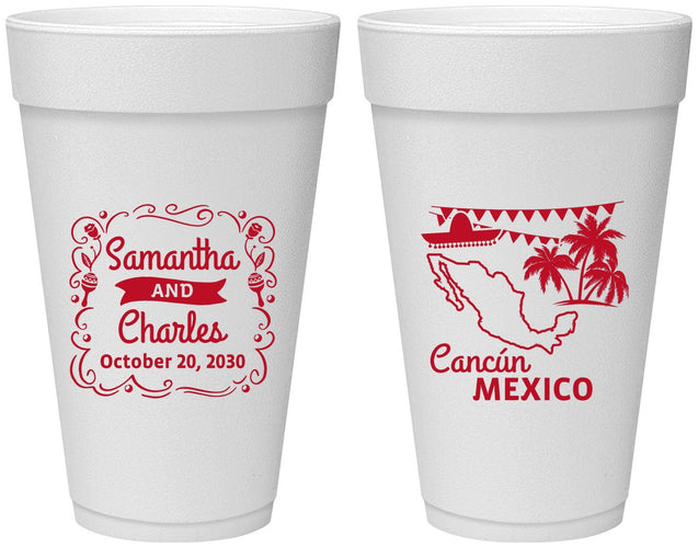 Personalized Wedding 20 oz Foam Cups - Mexico | 535