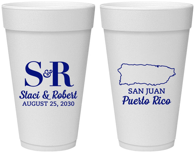 Personalized Wedding 20 oz Foam Cups - Puerto Rico | 538