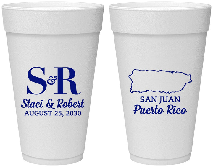 Personalized Wedding 20 oz Foam Cups - Puerto Rico | 538