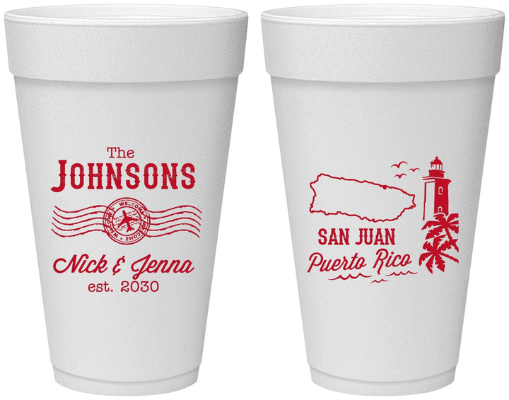 Personalized Wedding 20 oz Foam Cups - Puerto Rico | 539