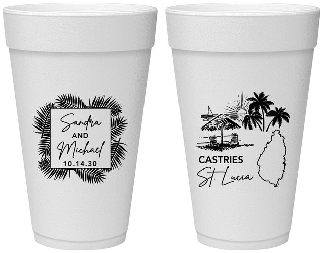 Personalized Wedding 20 oz Foam Cups - St Lucia | 541