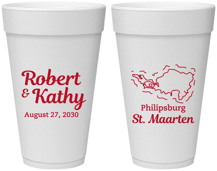 Personalized Wedding 20 oz Foam Cups - St Maarten | 542