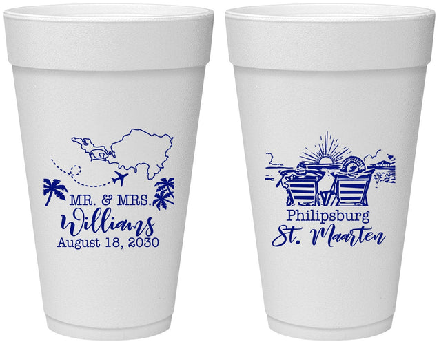 Personalized Wedding 20 oz Foam Cups - St Maarten | 543