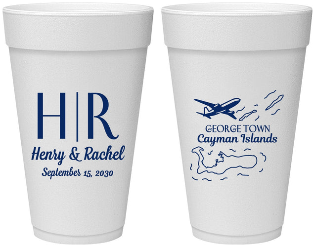 Personalized Wedding 20 oz Foam Cups - Cayman Island | 544