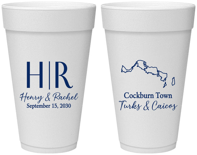Personalized Wedding 20 oz Foam Cups - Turks And Caicos | 546
