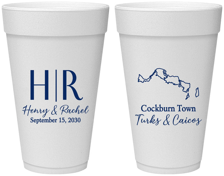 Personalized Wedding 20 oz Foam Cups - Turks And Caicos | 546