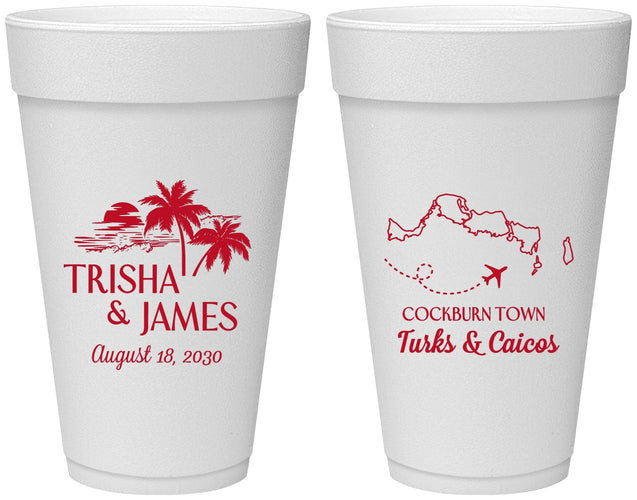 Personalized Wedding 20 oz Foam Cups - Turks And Caicos | 547