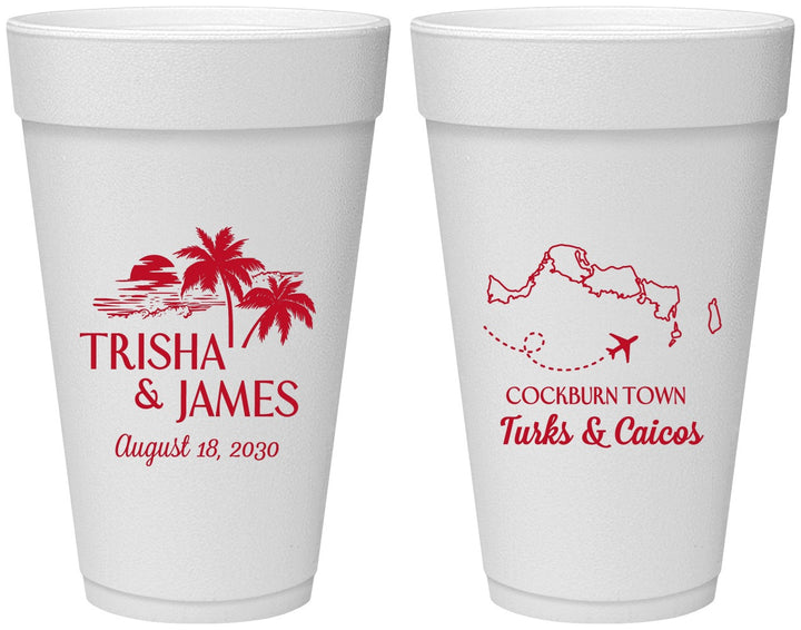 Personalized Wedding 20 oz Foam Cups - Turks And Caicos | 547