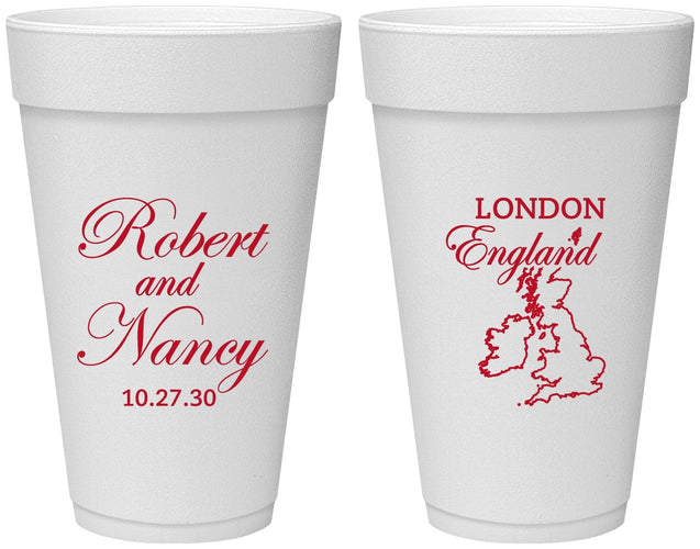 Personalized Wedding 20 oz Foam Cups - England | 548