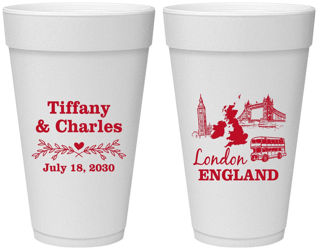 Personalized Wedding 20 oz Foam Cups - England | 549