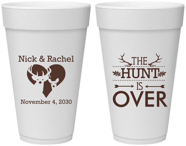 Personalized Wedding 20 oz Foam Cups - The Hunt Is Over | 554