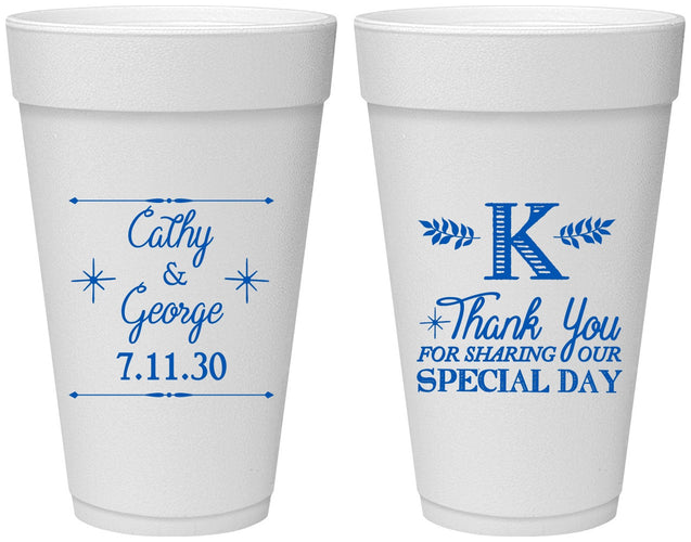Personalized Wedding 20 oz Foam Cups - Monogram | 556