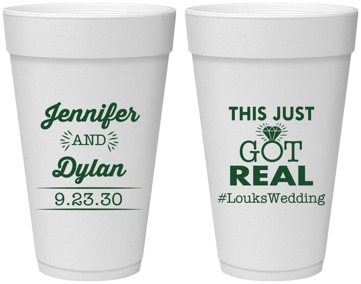 Personalized Wedding 20 oz Foam Cups - Just Got Real | 557